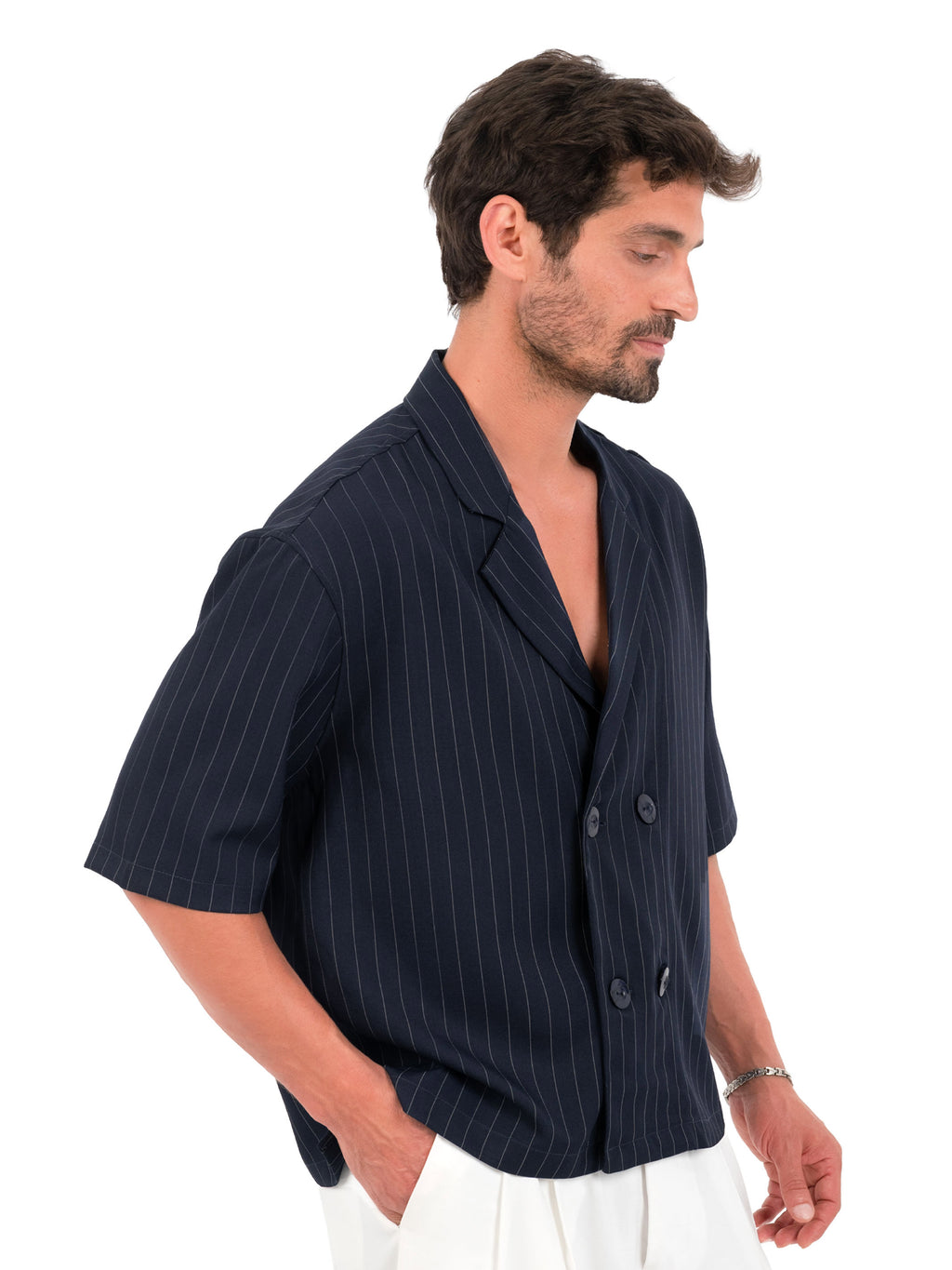 Pinstripe Double-Breasted Shirt