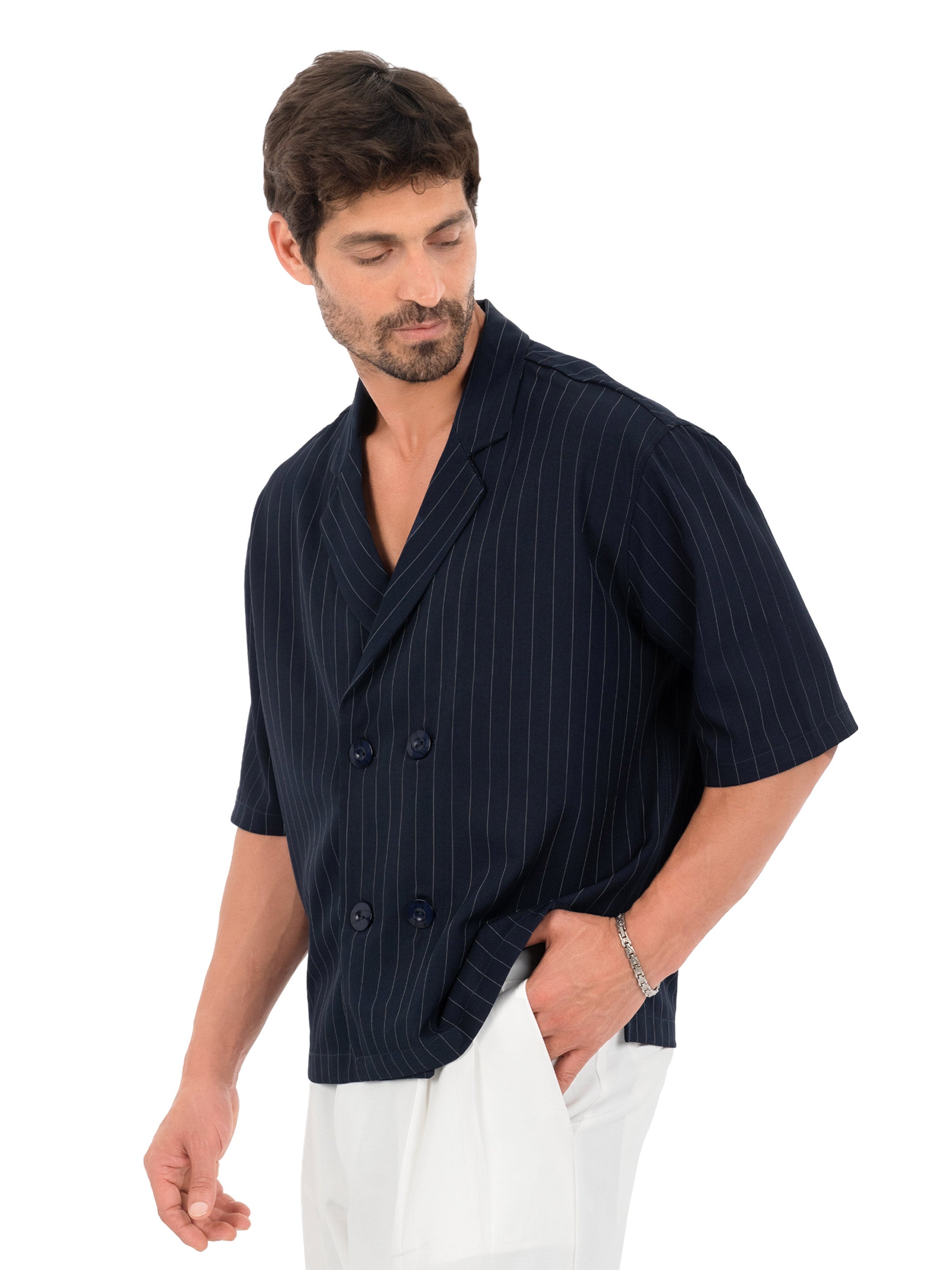 Pinstripe Double-Breasted Shirt