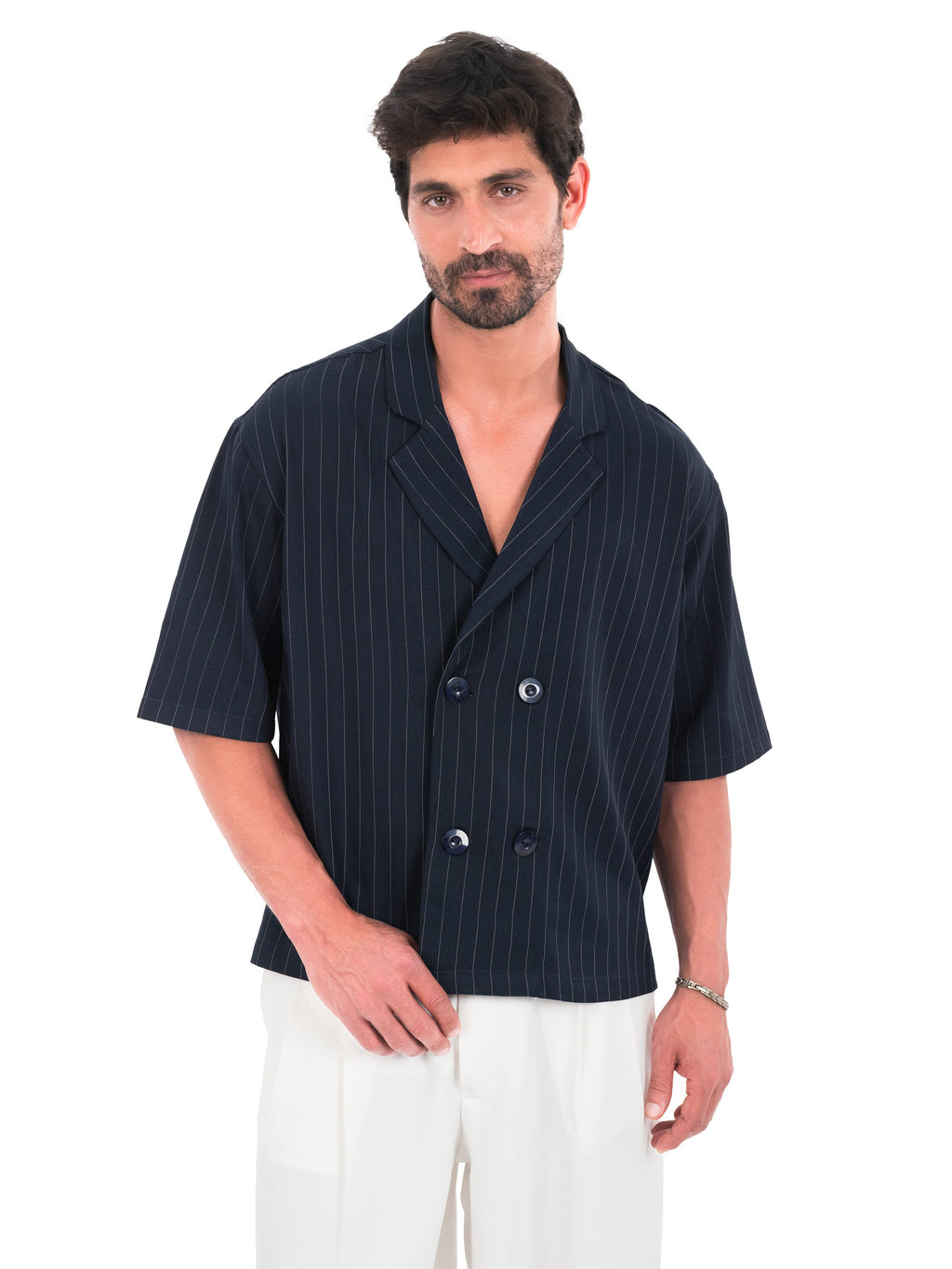 Pinstripe Double-Breasted Shirt