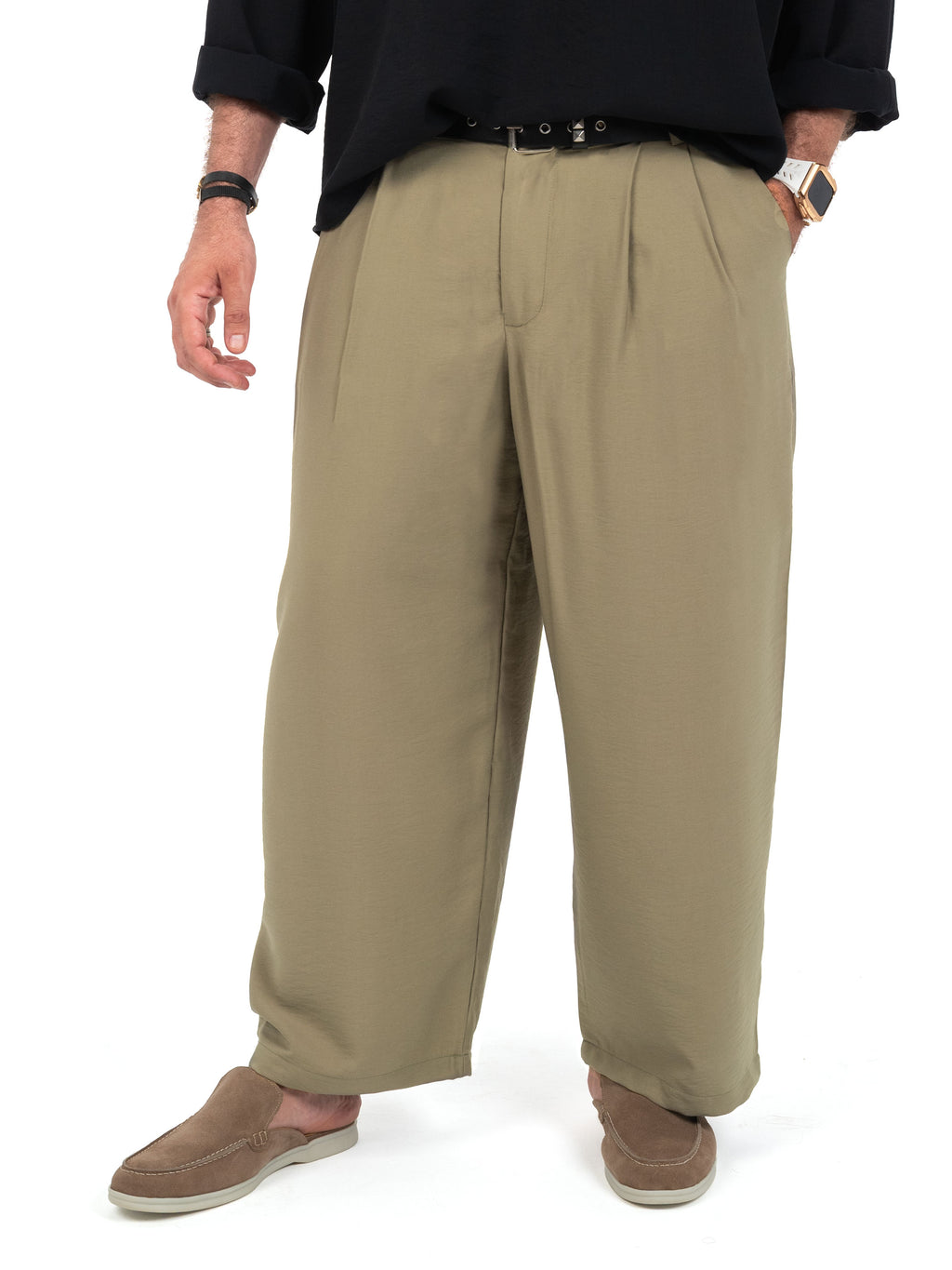 Pleated Flowy Pants - Olive