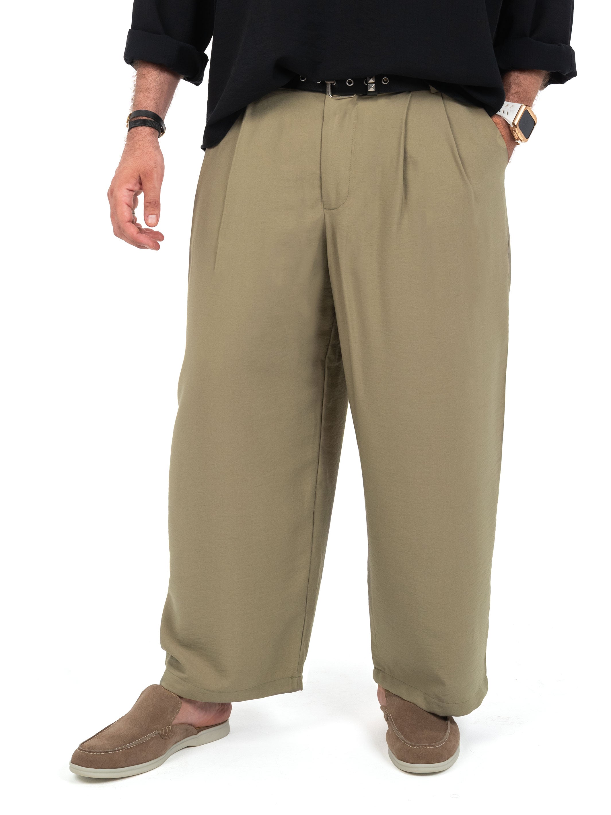 Pleated Flowy Pants - Olive