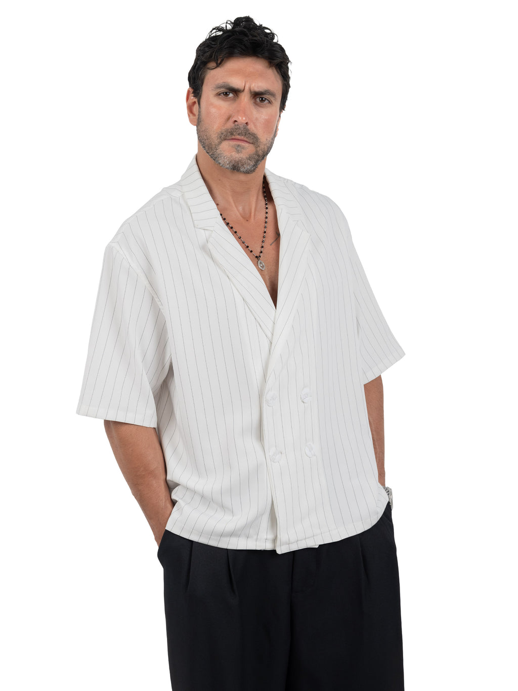 Pinstripe Double-Breasted Shirt