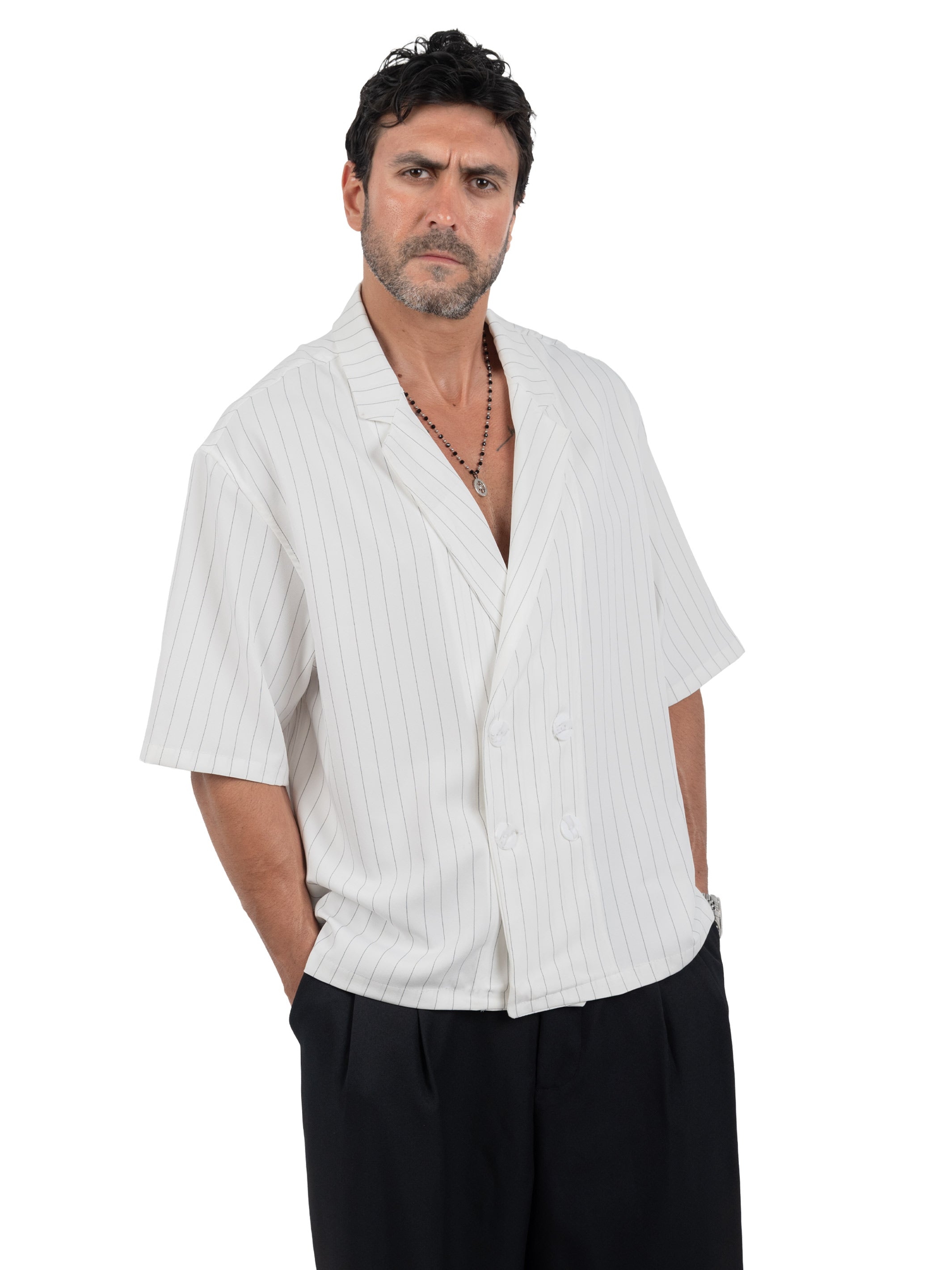 Pinstripe Double-Breasted Shirt