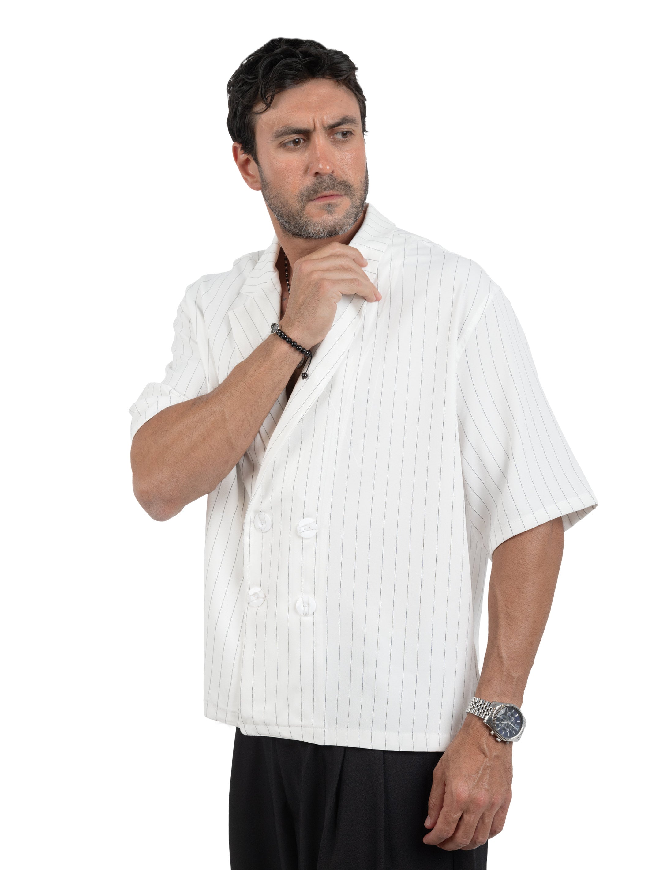 Pinstripe Double-Breasted Shirt