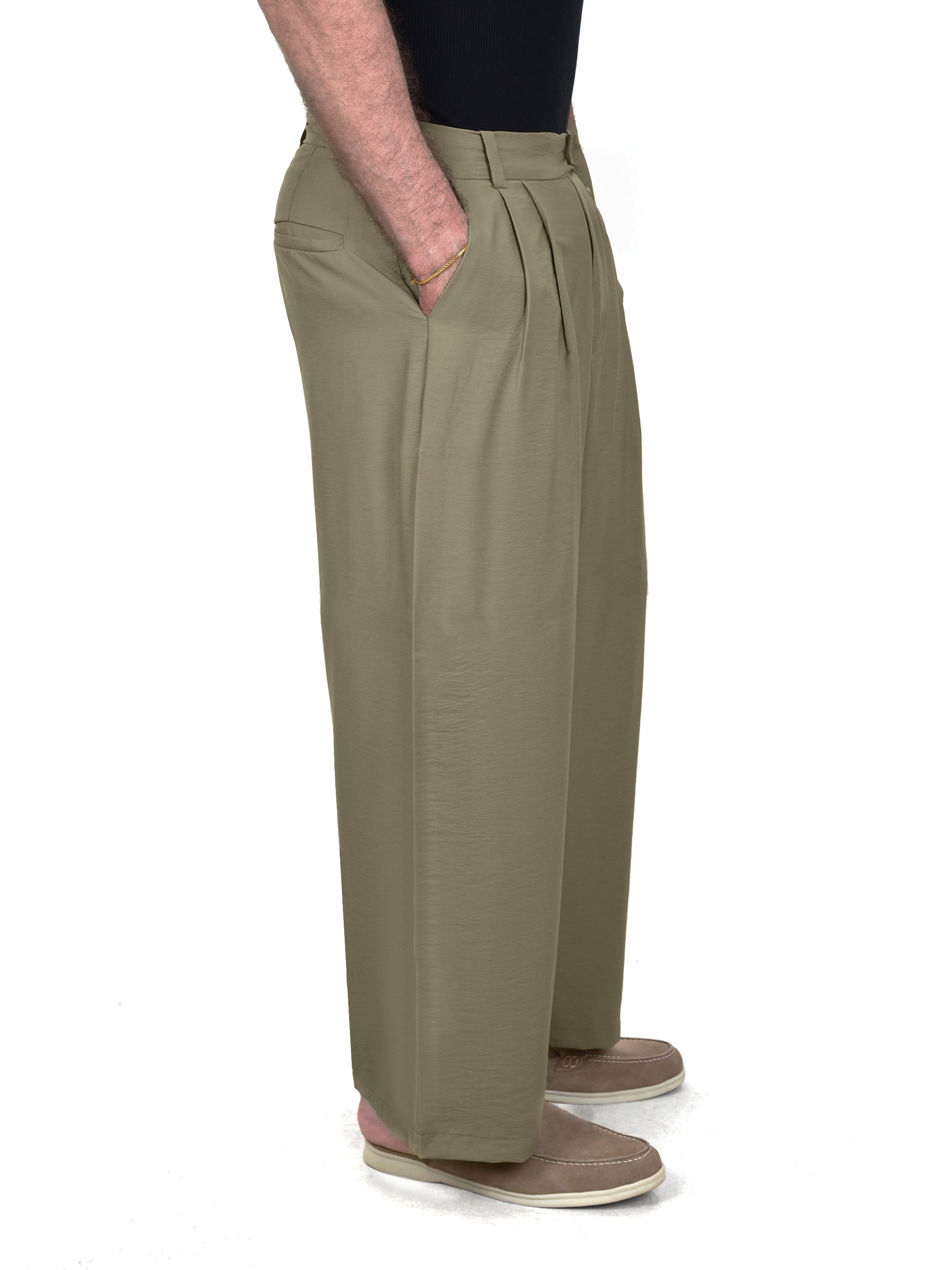 Pleated Flowy Pants - Olive