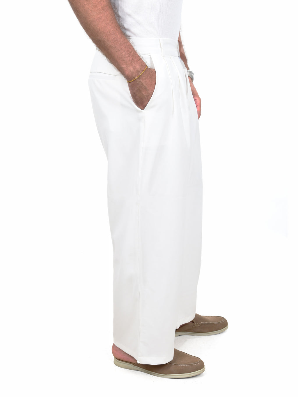 Pleated Flowy Pants - White