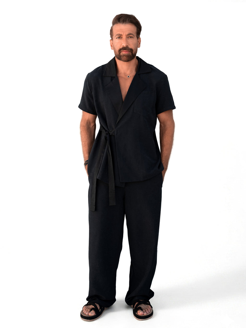 Black Kimono Shiny Collar