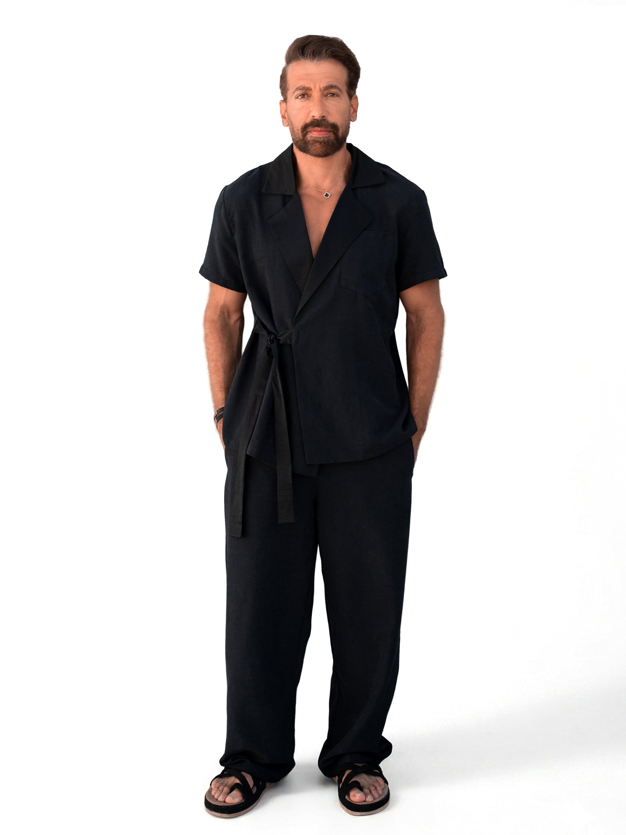 Black Kimono Shiny Collar