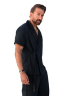 Black Kimono Shiny Collar